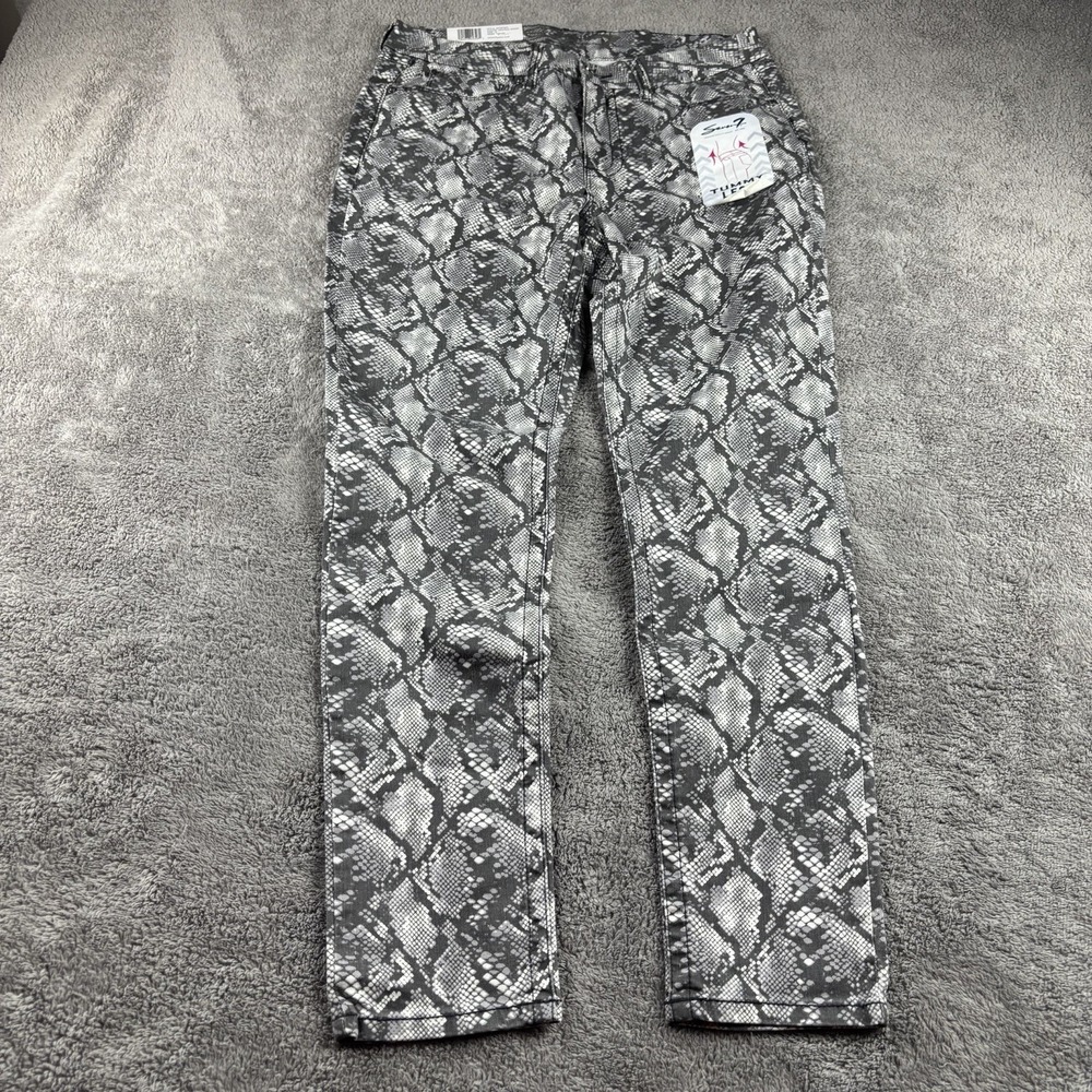 Seven7 Tummy Less Slim Pants Womens 12 Gray Snake Pattern Mid Rise‎ Skinny NWT